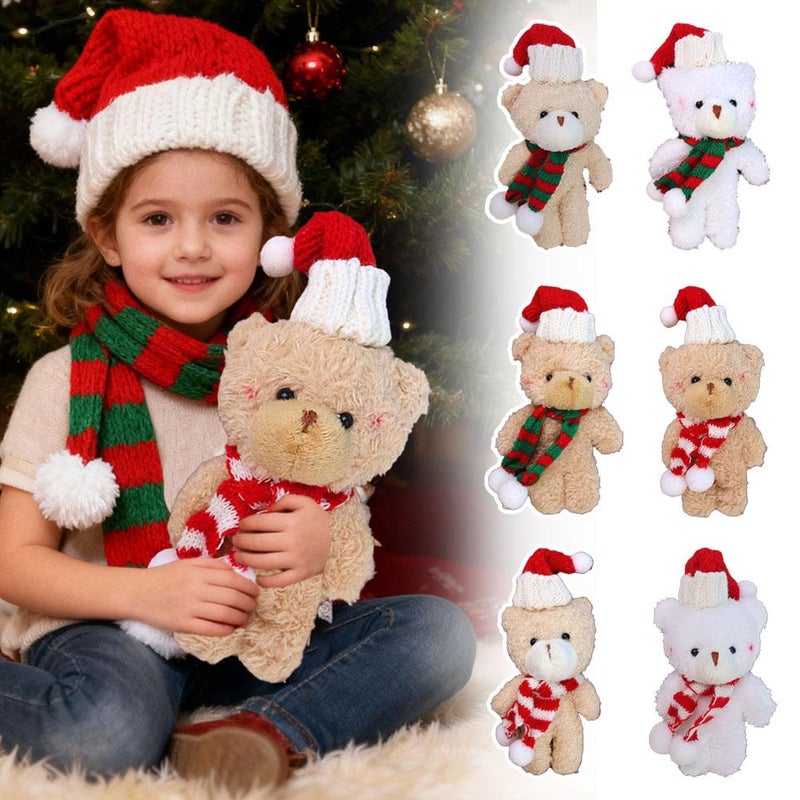 Christmas Plush Bear Ornaments - Cute Small Bear Stuffed Animal Keychains with Hat and Scarf, Bears Plush Keychain Toys for Backpack Purse Pendant Gift for Girls (White) - Image 3